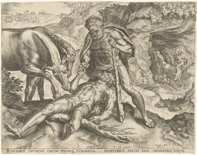 Hercules matar Diomedes till sina hästar Labours of Hercules (serietitel) av Cornelis Cort