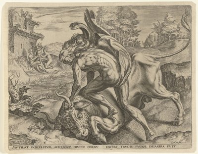 Hercules brottas med Achelous Labours of Hercules (serietitel) av Cornelis Cort
