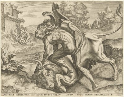 Hercules brottas med Achelous Labours of Hercules (serietitel) av Cornelis Cort