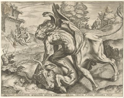 Hercules brottas med Achelous Labours of Hercules (serietitel) av Cornelis Cort