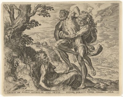 Hercules brottas med Antaeus Labours of Hercules (serietitel) av Cornelis Cort