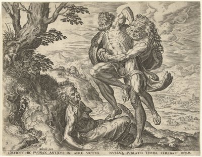 Hercules brottas med Antaeus Labours of Hercules (serietitel) av Cornelis Cort