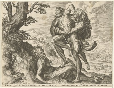 Hercules brottas med Antaeus Labours of Hercules (serietitel) av Cornelis Cort