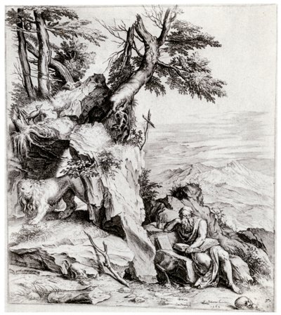 Landskap med St Hieronymus, 1500-talet, 1937 av Cornelis Cort