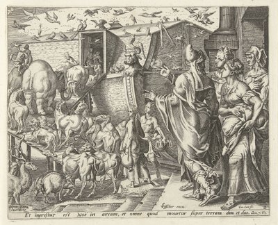 Noa gick ombord på arken med sin familj och djuren History of Noah (serietitel) av Cornelis Cort