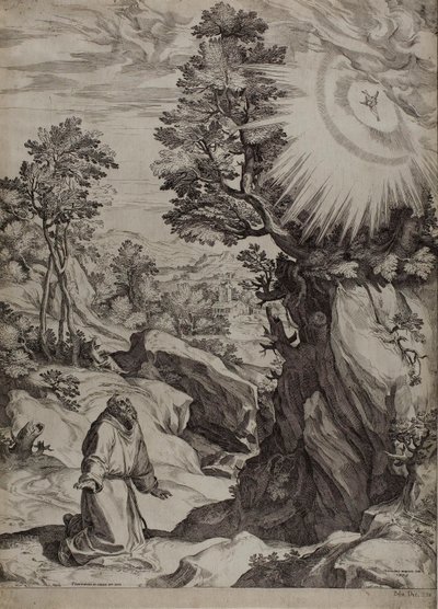 Saint Francis botgörande i ett stort landskap av Cornelis Cort