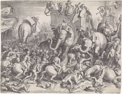 Slaget vid Zama mellan Scipio och Hannibal av Cornelis Cort