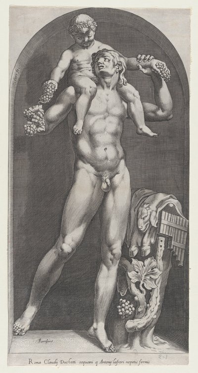 Mirror of Roman Magnificence: Bacchus on the Shoulders of a Satyr, 1500-talet., 1500-talet. av Cornelis Cort