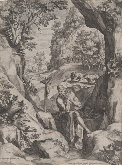 St Jerome Penitent i vildmarken, 1573. av Cornelis Cort