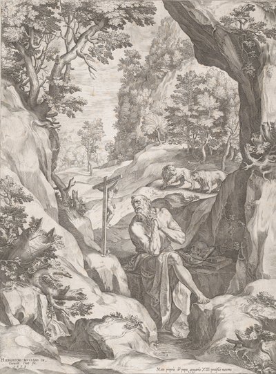 St Jerome Penitent i vildmarken, 1573. av Cornelis Cort