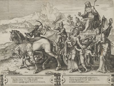 Ödmjukhetens triumf, från The Cycle of the Vicissitudes of Human Affairs, skylt 7, 1564. av Cornelis Cort