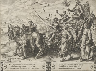 The Triumph of Peace, från The Cycle of the Vicissitudes of Human Affairs, skylt 8, 1564. av Cornelis Cort