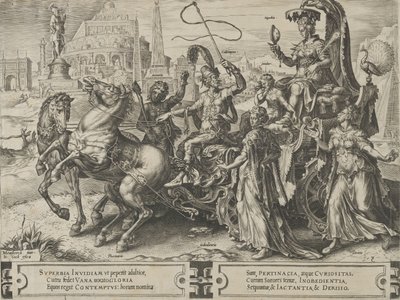 Stolthetens triumf, från The Cycle of the Vicissitudes of Human Affairs, skylt 3, 1564. av Cornelis Cort