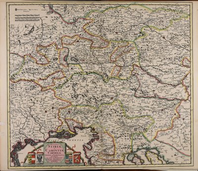 Ducatus Stiriae et Carintiae Carniolae Cilleiae que comitatus nova tabula que et pars est meridionalior circuli Austriaci av Cornelis Danckerts