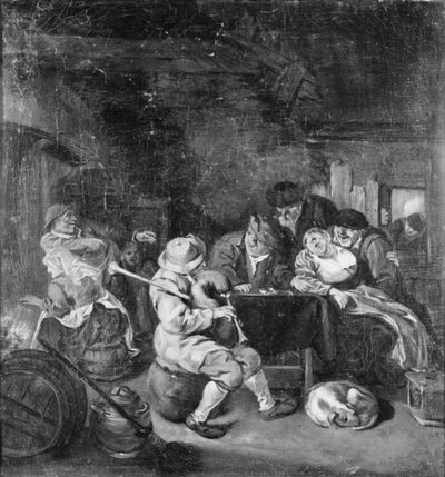 Säckpipespelare på ett värdshus av Cornelis Dusart