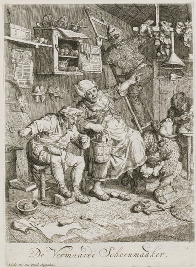 Berömd skomakare, blad 3 i en serie om tre genrescener av Cornelis Dusart