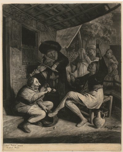 En man erbjuder en annan tobak av Cornelis Dusart