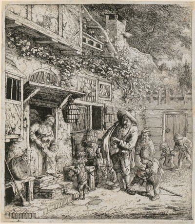 Lyrspelare med sin dansande hund av Cornelis Dusart