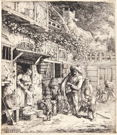 Positivhalare med en dansande hund av Cornelis Dusart