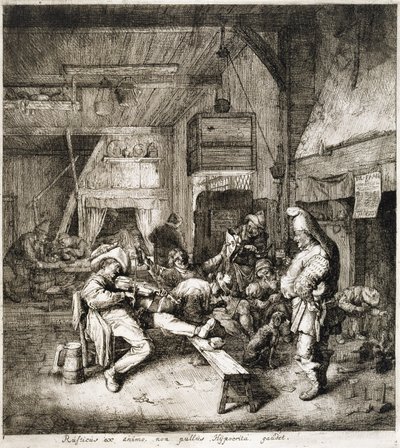 Fiolspelaren sitter i värdshuset av Cornelis Dusart