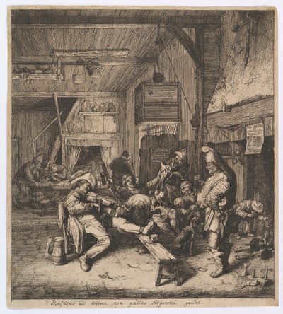 Violinspelaren sitter i värdshuset, 1685. av Cornelis Dusart