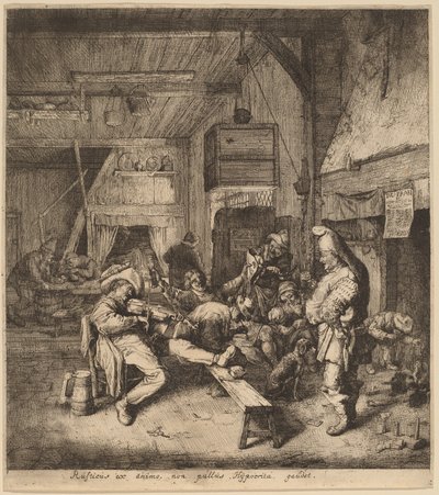 Violinspelare sitter i en krog av Cornelis Dusart