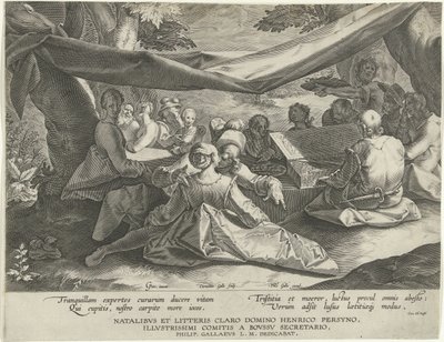 Musikskapande sällskap med mannen bakom virginal av Cornelis Galle (I)