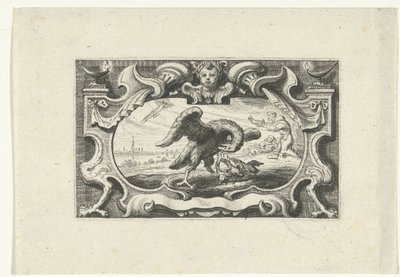 Vinjett med pelikan som matar sina ungar med sitt eget blod av Cornelis Galle (II) (attributed to)