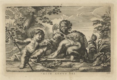 Johannes döparen och Kristusbarnet med lamm och ängel av Cornelis Galle (II)