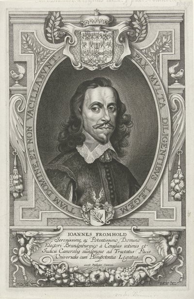 Porträtt av Johann Fromhold De mest kända ambassadörerna för det kristna namnet för att lugna världen, klostret och Osnabruga (...) (serietitel) av Cornelis Galle (II)