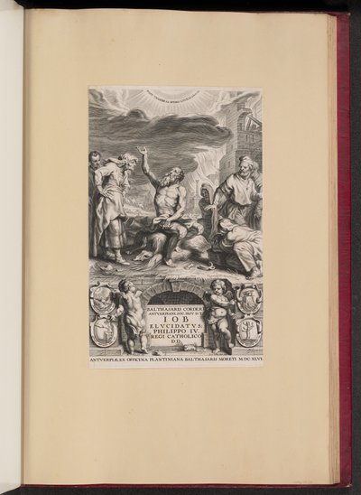 Titelsida för Balthasar Cordier, Iob Elvcidatvs av Cornelis Galle II after Abraham van Diepenbeeck