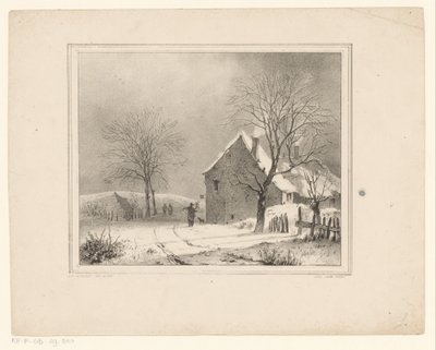 Hus i snöigt landskap av Cornelis Gerrit Verburgh