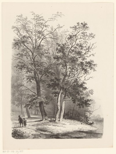 Två figurer som går i en skog av Cornelis Gerrit Verburgh
