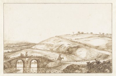 Kuperat landskap med stenbro av Hendrick Cornelisz. Vroom