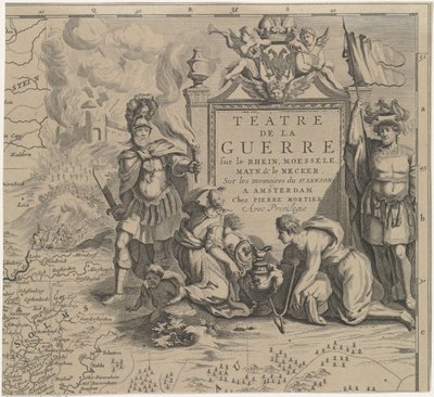 Karta över Solms-regionen mellan Marburg och Frankfurt am Main i Tyskland (uppe till höger till vänster) Téâtre de la Guerre sur le Rhein, Moessele, Mayn & le Necker (titel på objekt) av Cornelis Huyberts
