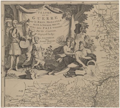 Karta över regionen öster och söder om Bryssel och länet Namur (överst till vänster) Carte de la Meuse eller Téâtre de la Guerre sur le Rhein, Moessele, Mayn, le Necker, Meuse avec les pais voisins (titel på objekt) av Cornelis Huyberts