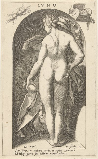 Juno med påfågel Ivno (titel på objekt) Ancient Gods (serietitel) av Cornelis Jacobsz. Drebbel