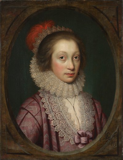 Porträtt av en kvinna, möjligen Elizabeth Boothby, 1619. av Cornelis Jonson