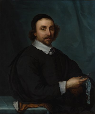 Porträtt av en man med en klocka, 1657. av Cornelis Jonson van Ceulen