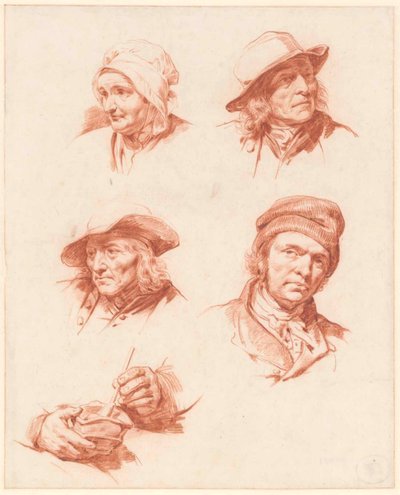 Ett studieblad med huvuden av Cornelis Kruseman