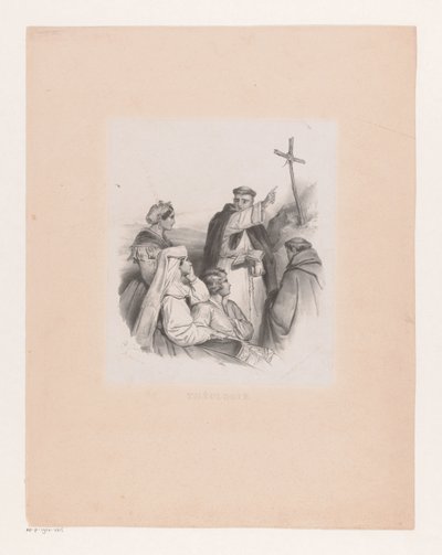 Sällskap och munkar vid ett kors Teologi (titel på objekt) av Cornelis Kruseman