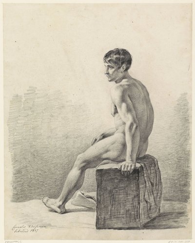 Sittande manlig nakenstudie av Cornelis Kruseman