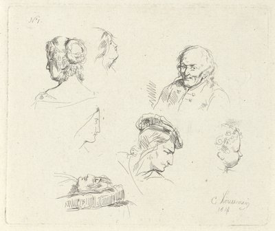 Studieblad med olika rubriker av Cornelis Kruseman