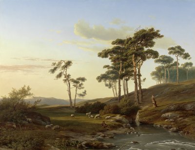 Kvällsstämning med herde av Cornelis Lieste (signed by artist)