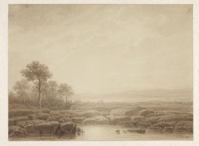 Landskap med stenar vid vatten av Cornelis Lieste