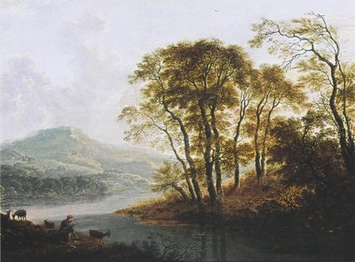 Holländska: Skogbevuxet flodlandskap med getherde Skogbevuxet flodlandskap med getherde av Cornelis Matthieu