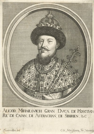Porträtt av tsaren Alexis I Mikhailovich av Ryssland 1629-1676, 1670 av Cornelis Meyssens