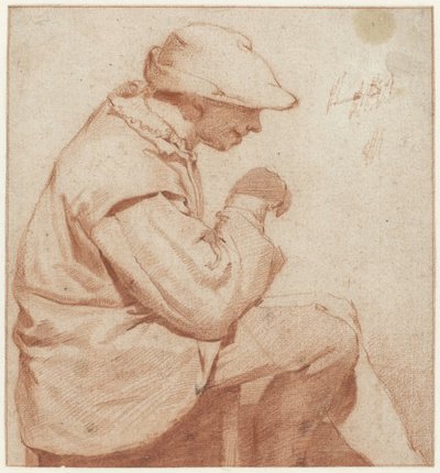 Sittande man med en mjuk mössa, i profil till höger, med höger hand upphöjd av Cornelis Pietersz. Bega (attributed to)