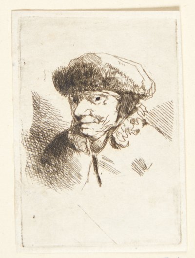 Leende gammal kvinna med pälsmössa av Cornelis Pietersz Bega