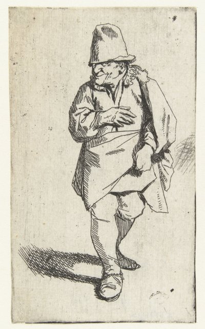 Stående man med hög hatt eller keps, höger hand framför bröstet av Cornelis Pietersz. Bega